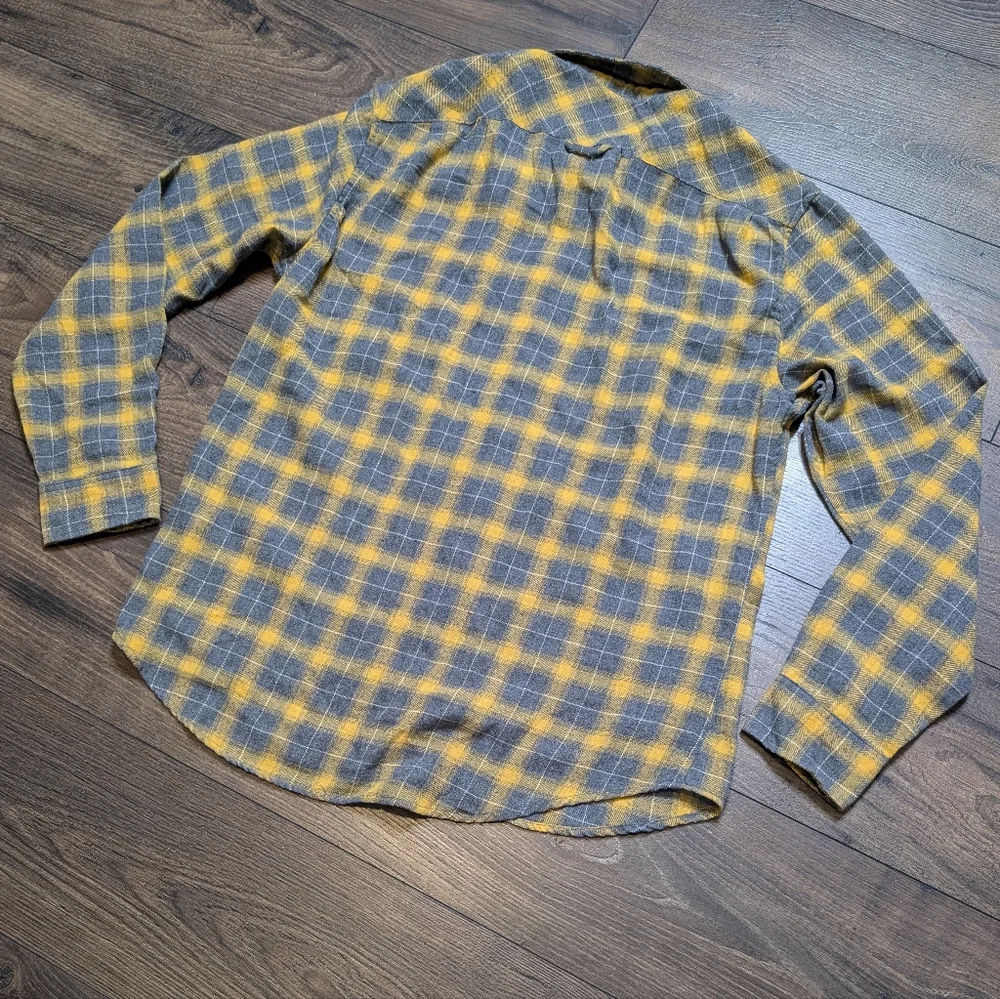 Jachs New York Recycled Flannel Yellow‎ Gray Plaid Casual Button Up Shirt Size L
